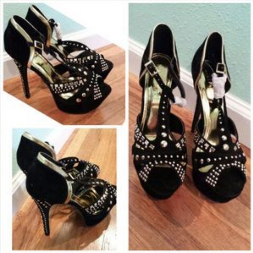 Black stilettos with gold embellishments